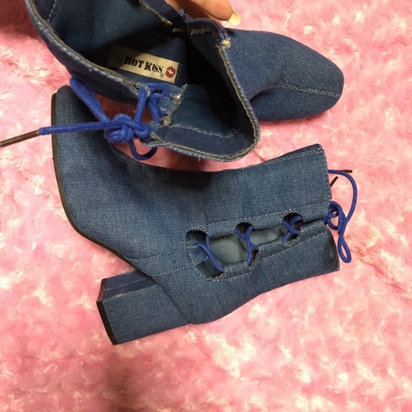 90s denim cut out chunky platform heel booties - Picture 4 of 5